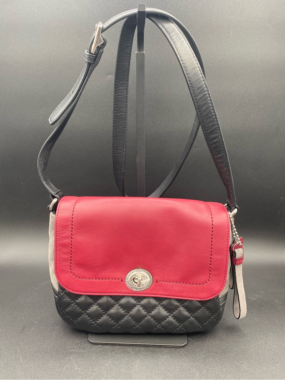 Coach Park Quilted Colorblock Crossbody Bag Red Black Grey